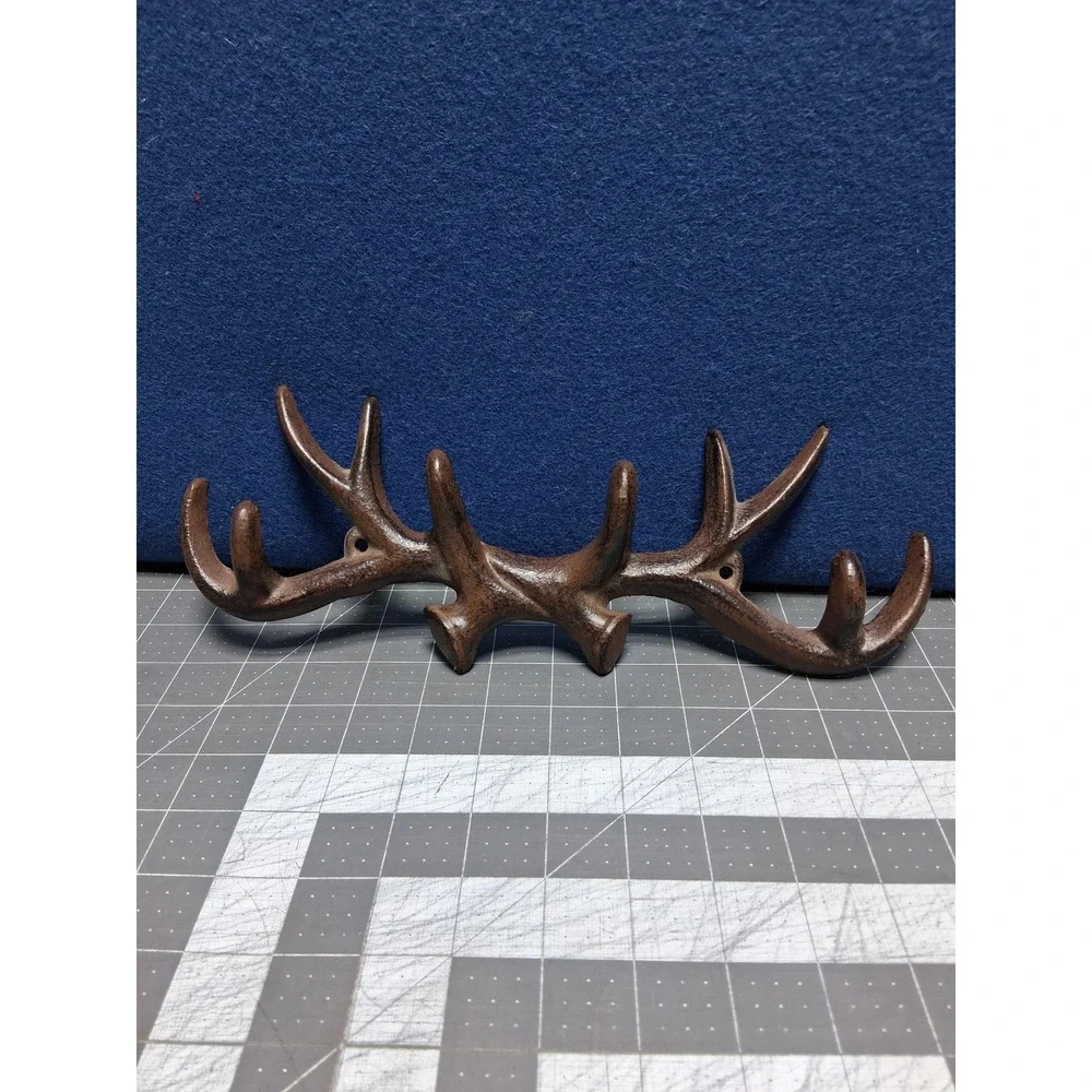 Unbranded Antler Wall Rack Brown Cast Iron Rustic Lodge Deer Horn Hooks